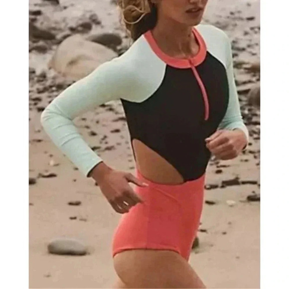New Beach Riot Free People Bethany Rash Guard Swim Long Sleeve One Piece Medium - Picture 11 of 13